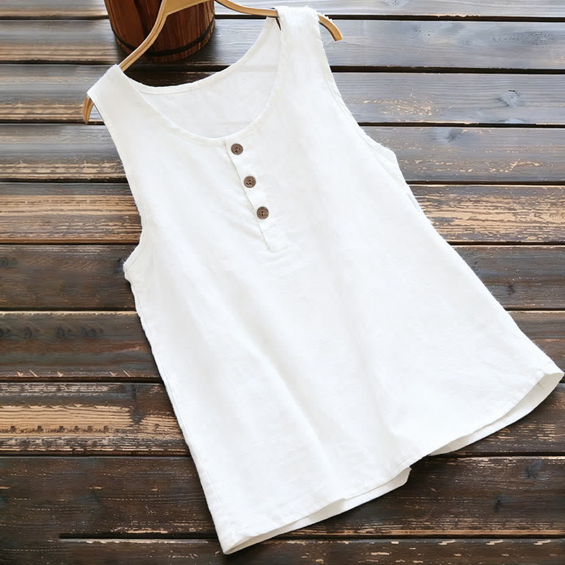 Buddha Stones夏用 純色 クルーカラー ボタン レディース ベスト ウエストコート - 白 - US18、 UK/AU22、 EU50 (5XL) - image 1