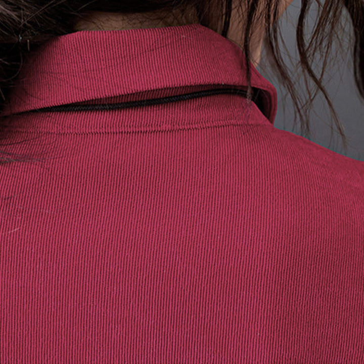 Buddha Stones秋ボタンデザイン 長袖 コットンコーデュロイ ミディドレス ポケット付き - image 18