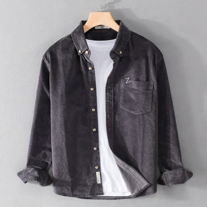 Buddha Stonesカジュアルコーデュロイ無地メンズ長袖コットン厚手ジャケット ポケット付き - ディムグレー - US/UK/AU44、 EU54 (4XL) - image 0