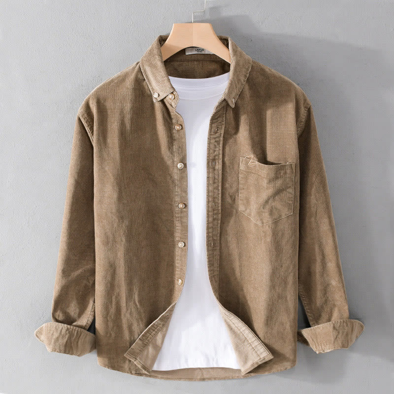 Buddha Stonesカジュアルコーデュロイ無地メンズ長袖コットン厚手ジャケット ポケット付き - バーリーウッド - US/UK/AU44、 EU54 (4XL) - image 7