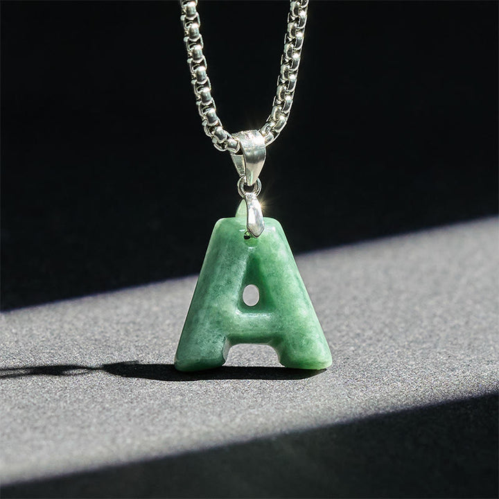 Buddha Stones天然AZ文字翡翠 チタン鋼 ワイドチェーン豊かさのネックレスペンダント - image 2