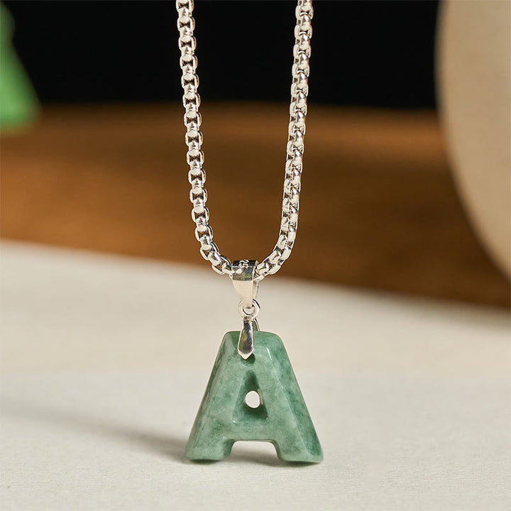 Buddha Stones天然AZ文字翡翠 チタン鋼 ワイドチェーン豊かさのネックレスペンダント - T - image 1