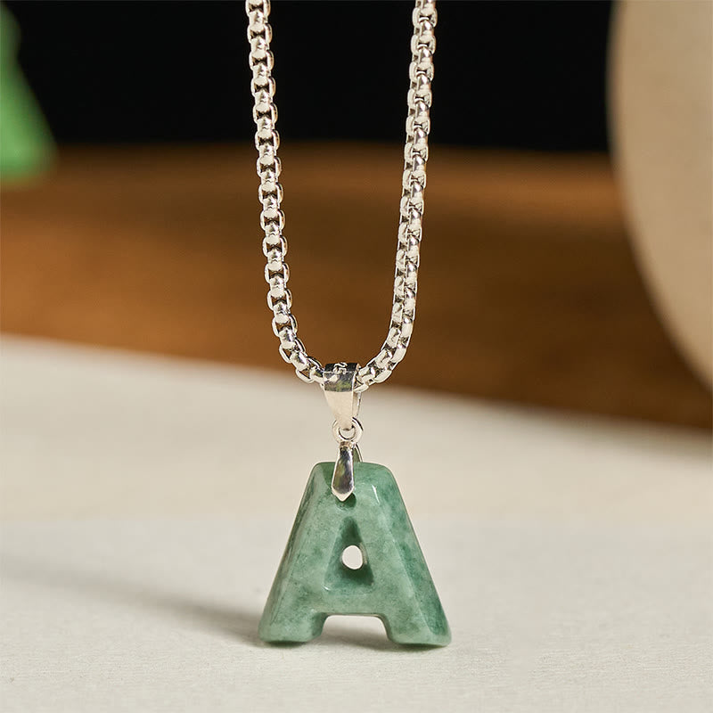 Buddha Stones天然AZ文字翡翠 チタン鋼 ワイドチェーン豊かさのネックレスペンダント - A - image 1