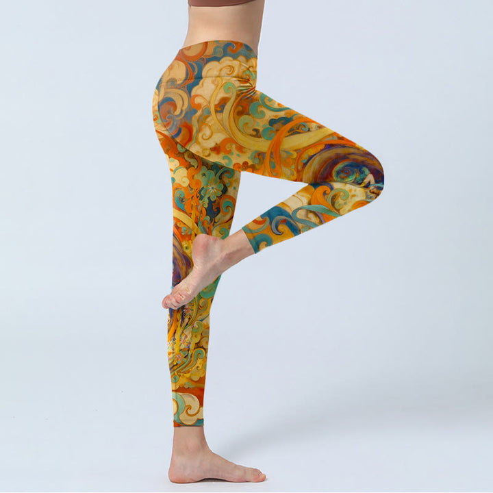 Buddha Stonesのゴージャスな妖精の雲柄プリントジムレギンスレディースヨガパンツ - image 3