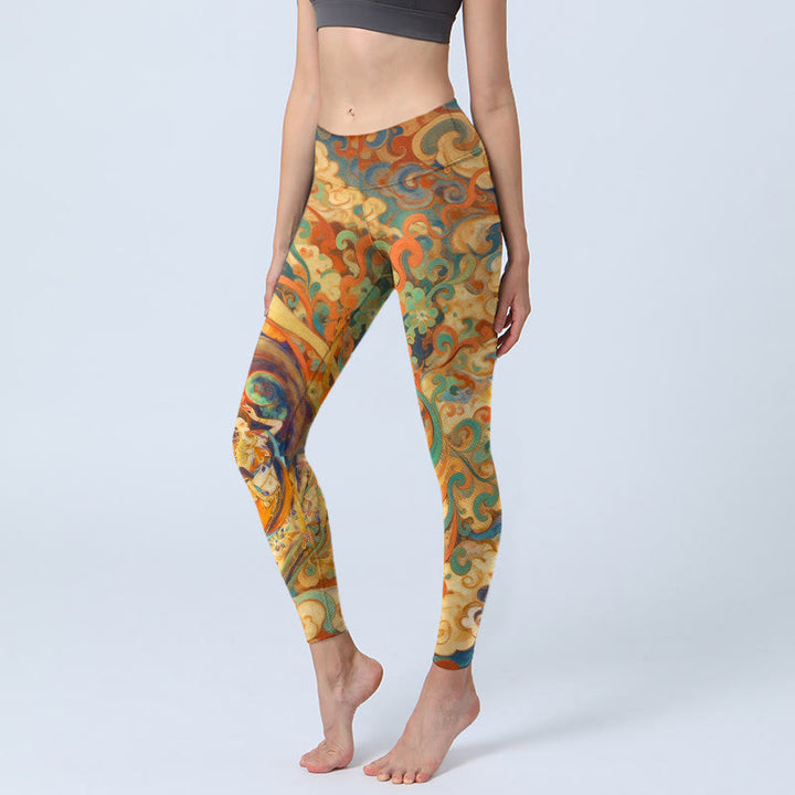 Buddha Stonesのゴージャスな妖精の雲柄プリントジムレギンスレディースヨガパンツ - 金 - US18、 UK/AU22、 EU50 (4XL) - image 0