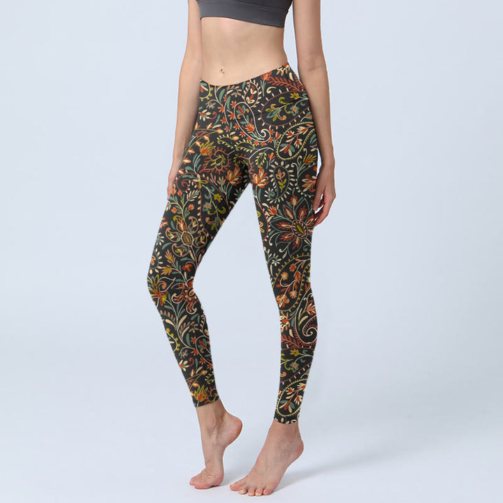 Buddha Stonesの精巧な花葉模様プリントのジムレギンス レディース ヨガパンツ - 黒 - US18、 UK/AU22、 EU50 (4XL) - image 0