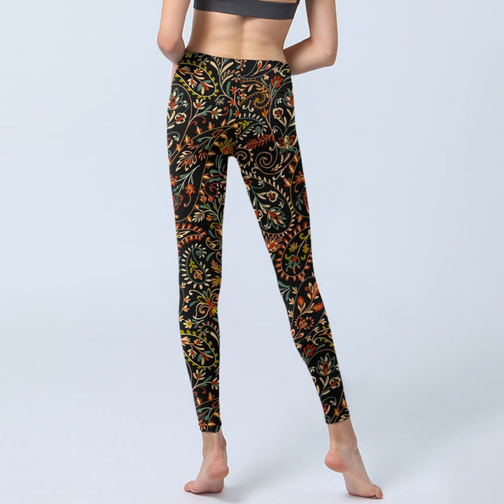 Buddha Stonesの精巧な花葉模様プリントのジムレギンス レディース ヨガパンツ - image 6