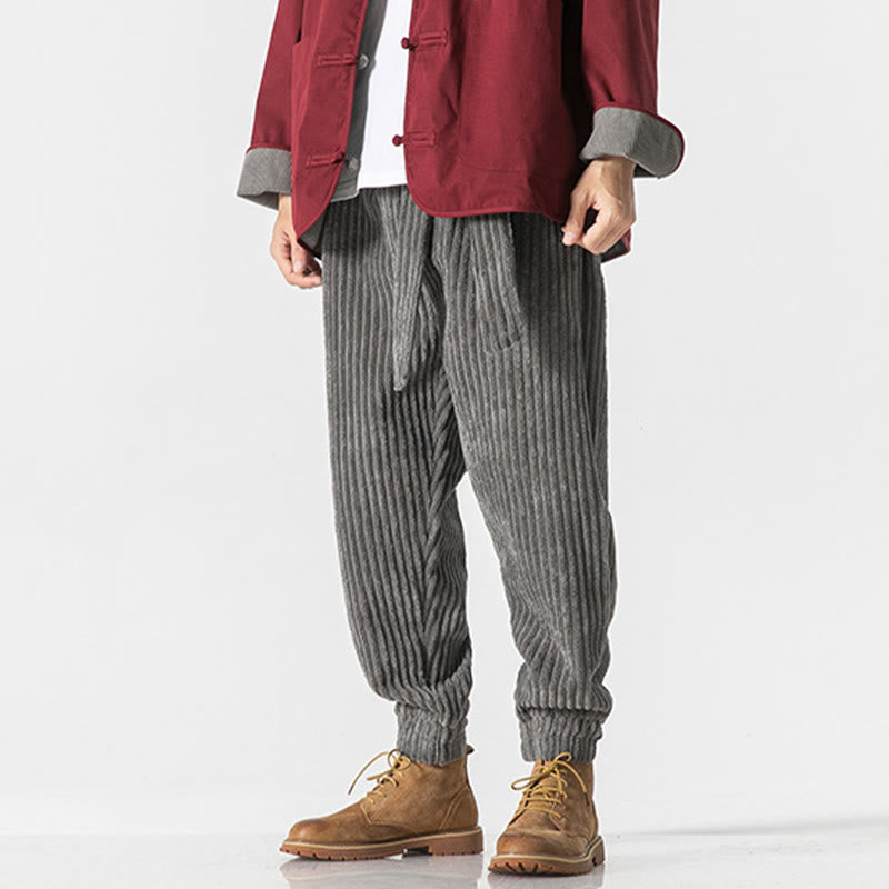Buddha Stones冬用 無地 メンズ 足首丈 コーデュロイパンツ ポケット付き - image 5