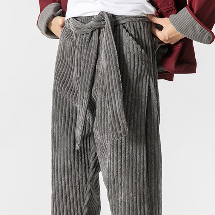 Buddha Stones冬用 無地 メンズ 足首丈 コーデュロイパンツ ポケット付き - image 11