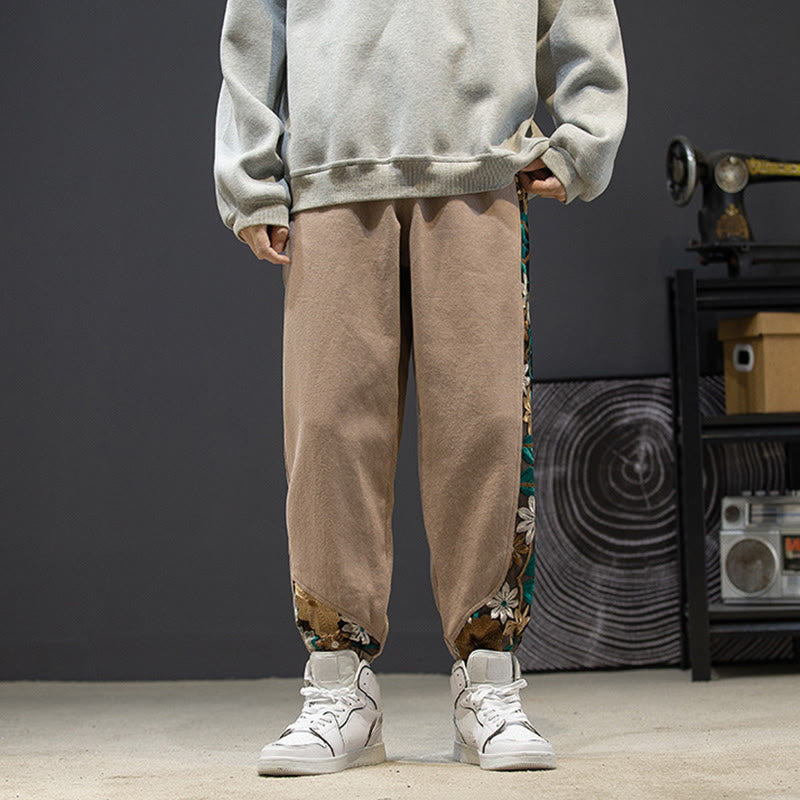 Buddha Stones春 メンズ 刺繍 花柄 パッチワーク コットンパンツ ポケット付き - image 16