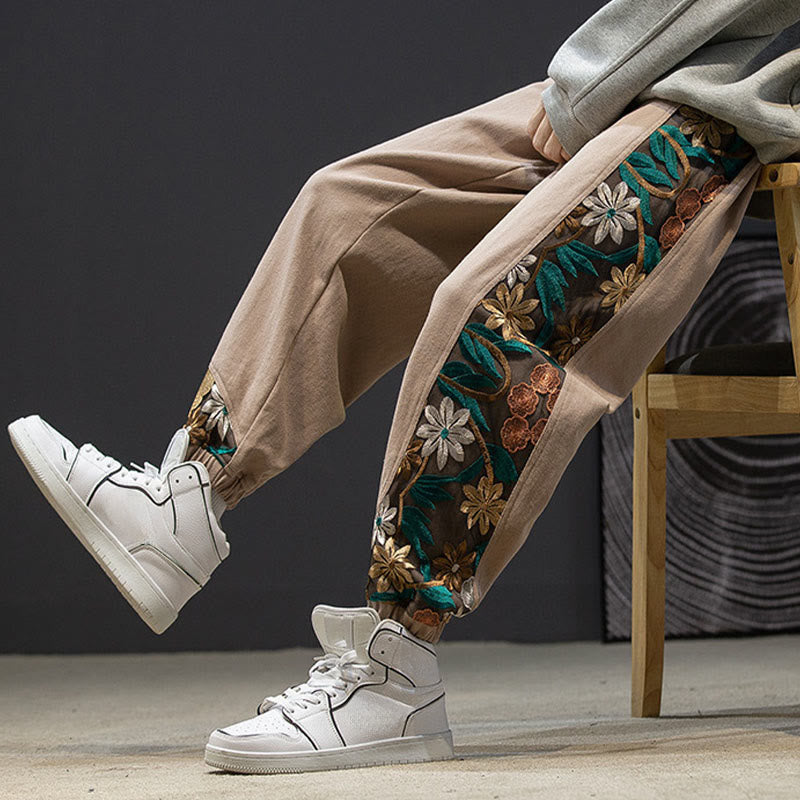 Buddha Stones春 メンズ 刺繍 花柄 パッチワーク コットンパンツ ポケット付き - image 17