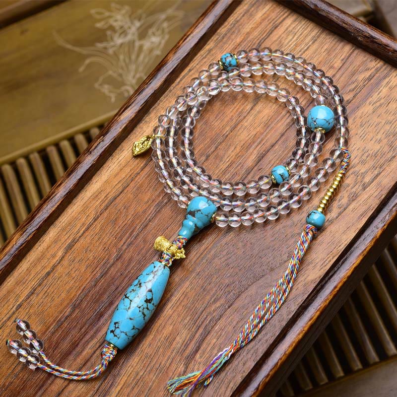 Buddha Stones108 ビーズ Liuli クリスタル Dzi ビーズ瑪瑙祝福タッセルマーラー数珠 - イミテーションターコイズ - 6mm - image 12