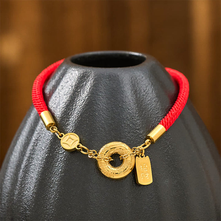 Buddha Stones平和のお守りチャーム幸運繁栄を引き寄せるチャーム チタン鋼赤紐繋がり ブレスレット - image 3