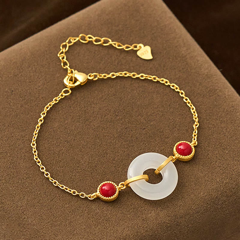 Buddha Stones平和のお守りチャーム和田白翡翠銅メッキ金守護ブレスレット - 和田白玉（手首周り：19～23cm） - image 0