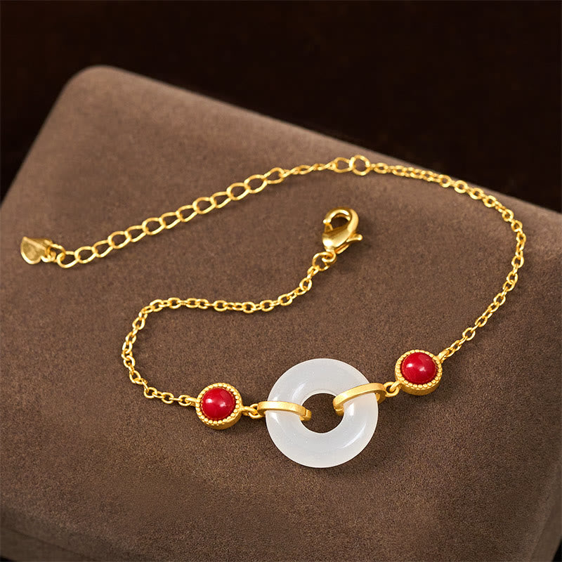 Buddha Stones平和のお守りチャーム和田白翡翠銅メッキ金守護ブレスレット - image 1