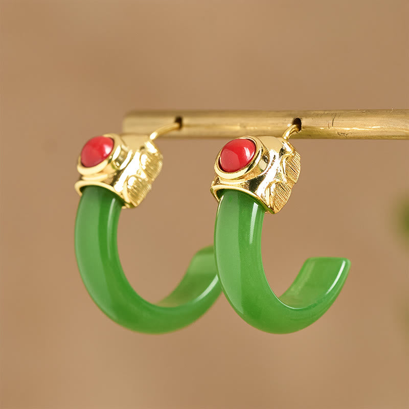 Buddha Stonesラウンドフープデザイン和田翡翠銅メッキゴールドアバンダンスイヤリング - image 10