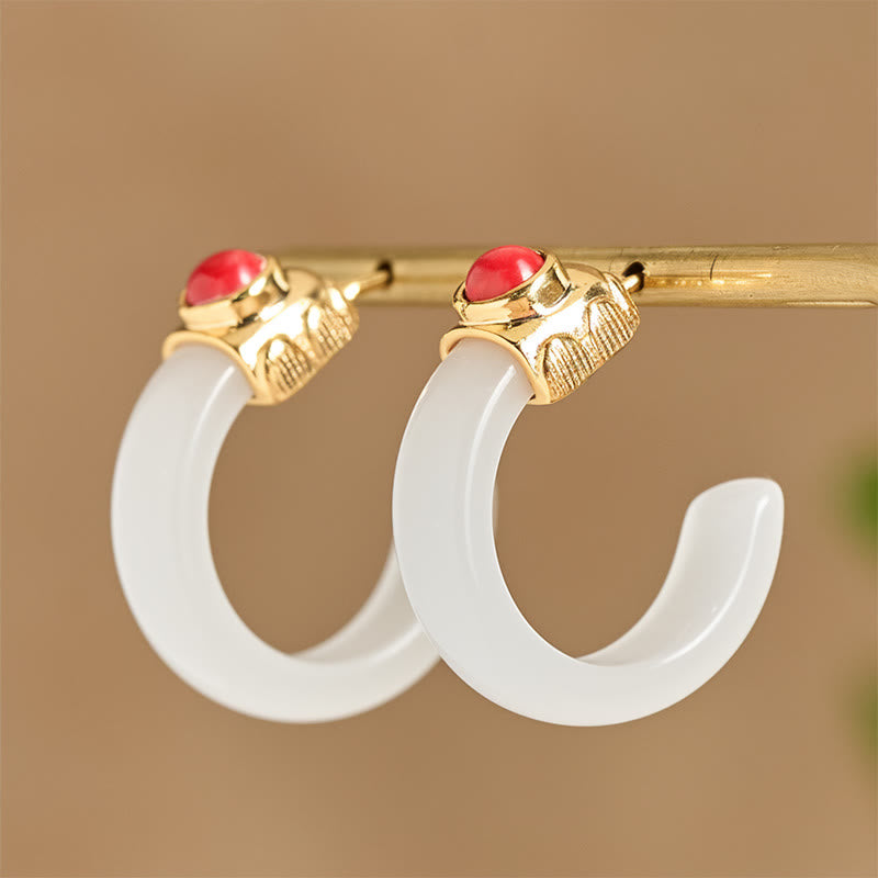 Buddha Stonesラウンドフープデザイン和田翡翠銅メッキゴールドアバンダンスイヤリング - image 6