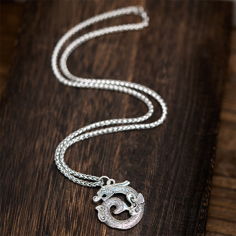 Buddha Stonesチベット コイル状龍 饕餮 模様 銅メッキ シルバー ネックレス ペンダント - image 4