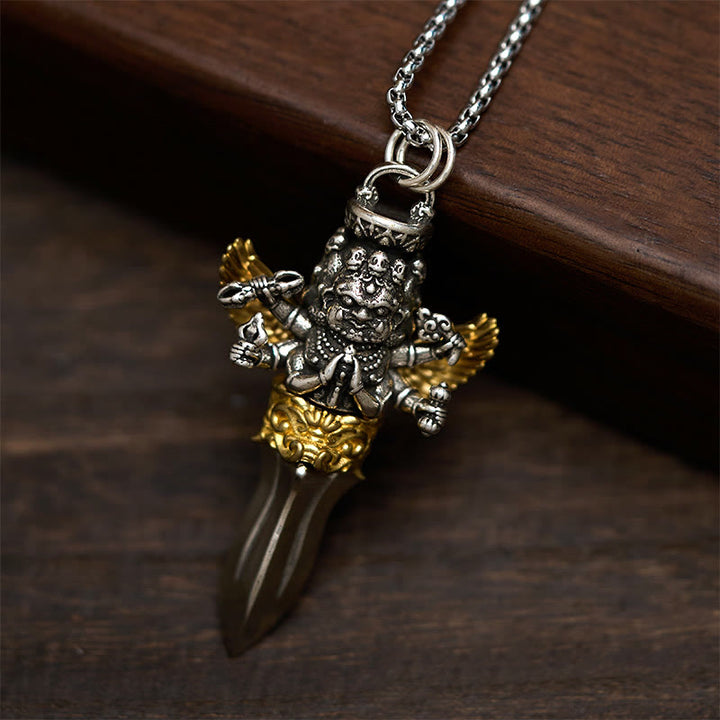 Buddha Stones金剛杵 三つの頭と六つの腕のデザイン 銅製 癒し スピリチュアルパワー ネックレス ペンダント - image 1