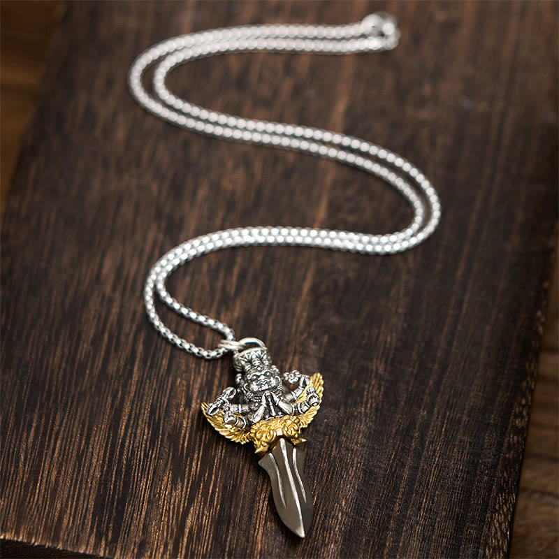 Buddha Stones金剛杵 三つの頭と六つの腕のデザイン 銅製 癒し スピリチュアルパワー ネックレス ペンダント - image 4