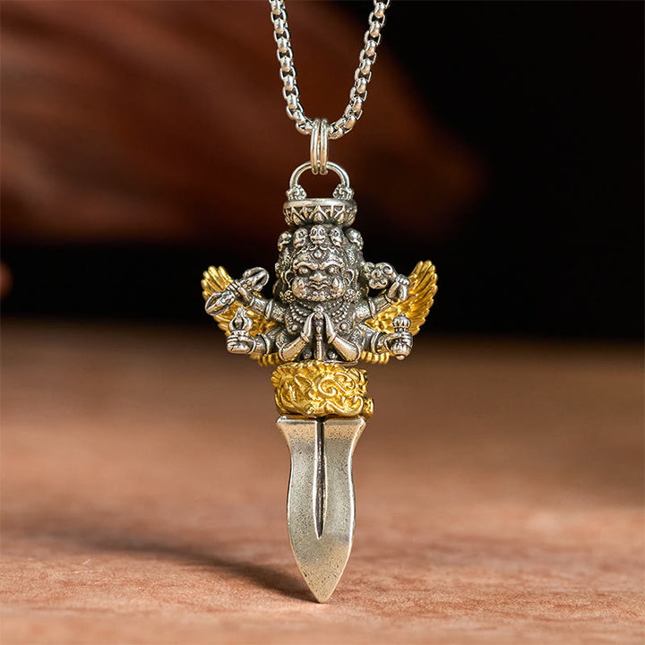 Buddha Stones金剛杵 三つの頭と六つの腕のデザイン 銅製 癒し スピリチュアルパワー ネックレス ペンダント - image 3