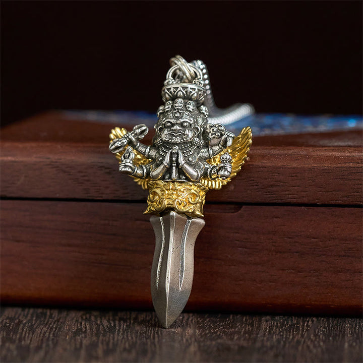 Buddha Stones金剛杵 三つの頭と六つの腕のデザイン 銅製 癒し スピリチュアルパワー ネックレス ペンダント - image 2