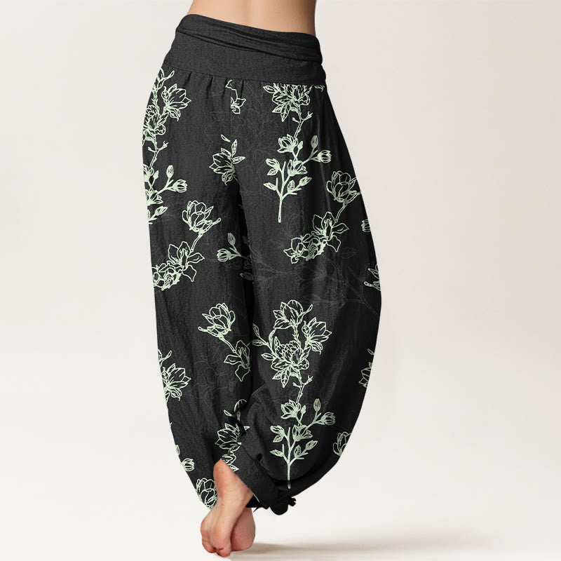 Buddha Stonesコットンシンプルフラワーバッド柄レディース伸縮性ウエストハーレムパンツ - image 6