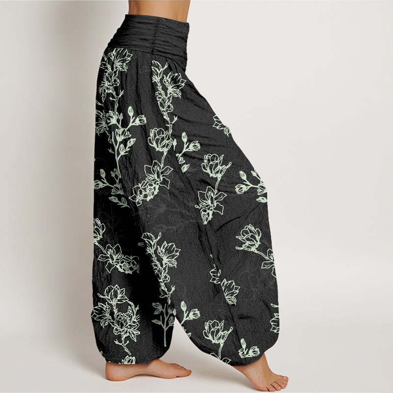 Buddha Stonesコットンシンプルフラワーバッド柄レディース伸縮性ウエストハーレムパンツ - image 7