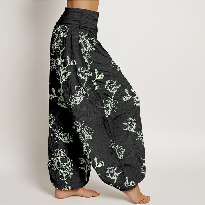 Buddha Stonesコットンシンプルフラワーバッド柄レディース伸縮性ウエストハーレムパンツ - image 7