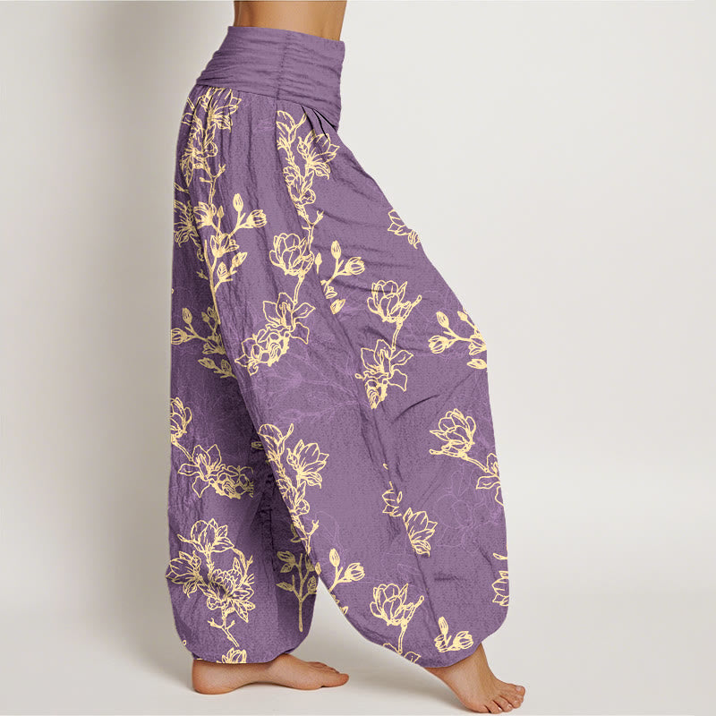 Buddha Stonesコットンシンプルフラワーバッド柄レディース伸縮性ウエストハーレムパンツ - image 10