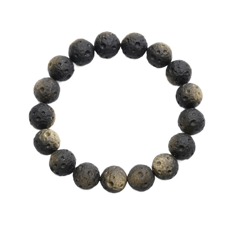 Buddha Stones天然銀光沢黒曜石 金光沢黒曜石 ラウンドビーズ守護ブレスレット - image 11