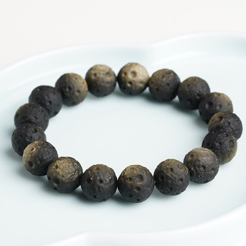 Buddha Stones天然銀光沢黒曜石 金光沢黒曜石 ラウンドビーズ守護ブレスレット - image 10