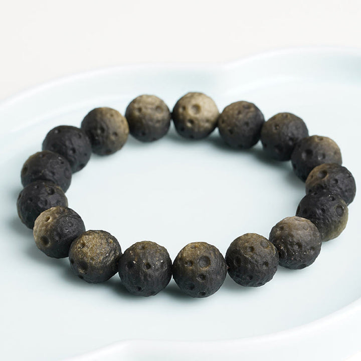 Buddha Stones天然銀光沢黒曜石 金光沢黒曜石 ラウンドビーズ守護ブレスレット - image 10