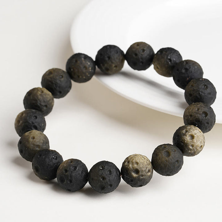 Buddha Stones天然銀光沢黒曜石 金光沢黒曜石 ラウンドビーズ守護ブレスレット - image 8