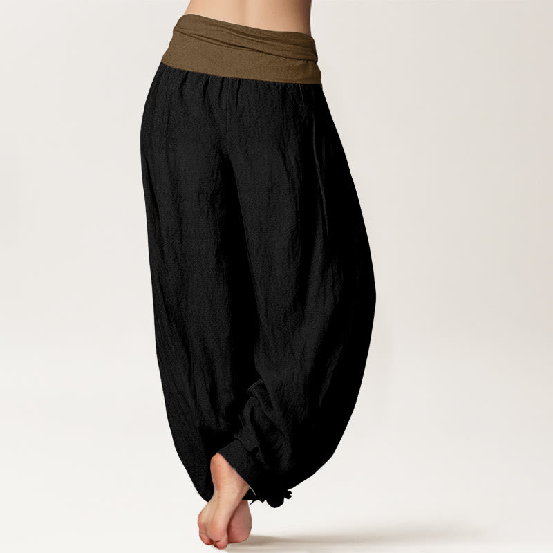 Buddha Stonesコットン ブラック グリーン タン 無地 レディース 伸縮性ウエスト ハーレムパンツ - image 1