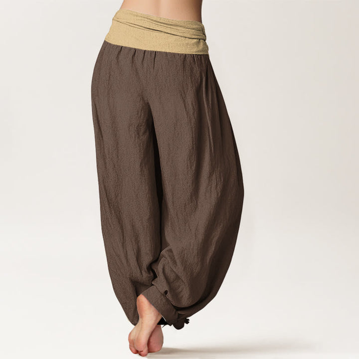 Buddha Stonesコットン ブラウン ブルー ブラック 無地 レディース 伸縮性ウエスト ハーレムパンツ - image 1
