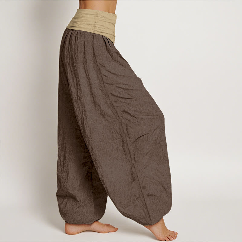 Buddha Stonesコットン ブラウン ブルー ブラック 無地 レディース 伸縮性ウエスト ハーレムパンツ - image 2