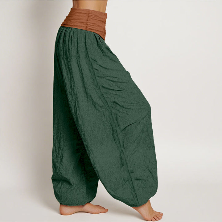 Buddha Stonesコットン グリーン ブラック ブラウン レッド 無地 レディース 伸縮性ウエスト ハーレムパンツ - image 2
