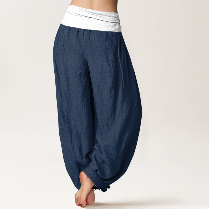 Buddha Stonesコットン ブルー ブラック グレー 無地 レディース 伸縮性ウエスト ハーレムパンツ - image 1