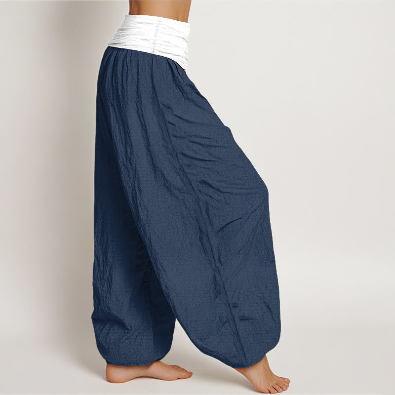 Buddha Stonesコットン ブルー ブラック グレー 無地 レディース 伸縮性ウエスト ハーレムパンツ - image 2