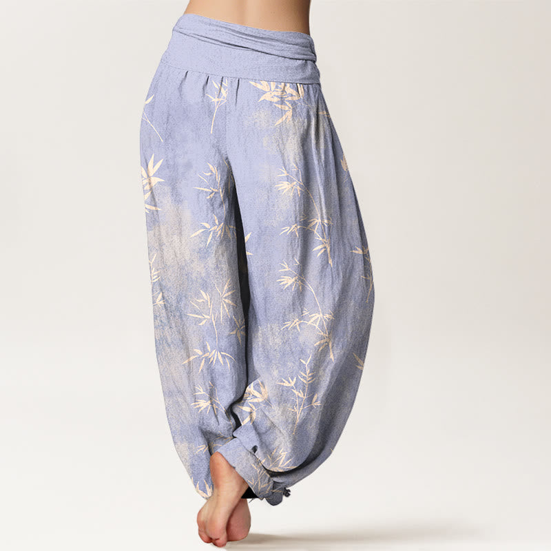 Buddha Stonesコットン シンプル 竹の葉柄 レディース 伸縮性ウエスト ハーレムパンツ - image 1