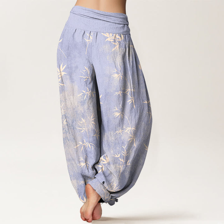 Buddha Stonesコットン シンプル 竹の葉柄 レディース 伸縮性ウエスト ハーレムパンツ - image 1
