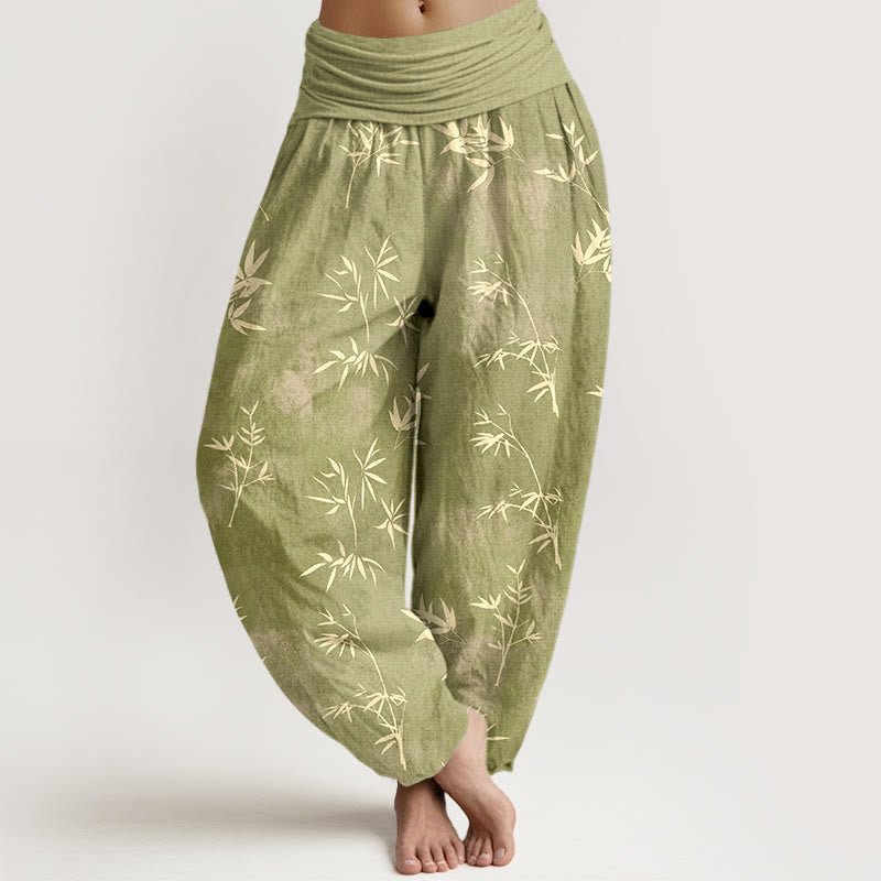 Buddha Stonesコットン シンプル 竹の葉柄 レディース 伸縮性ウエスト ハーレムパンツ - 黄緑 - US16、 UK/AU20、 EU48 (3XL) - image 5