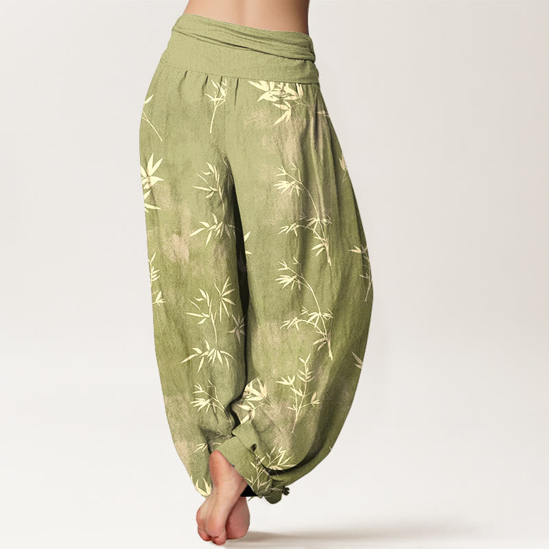 Buddha Stonesコットン シンプル 竹の葉柄 レディース 伸縮性ウエスト ハーレムパンツ - image 6