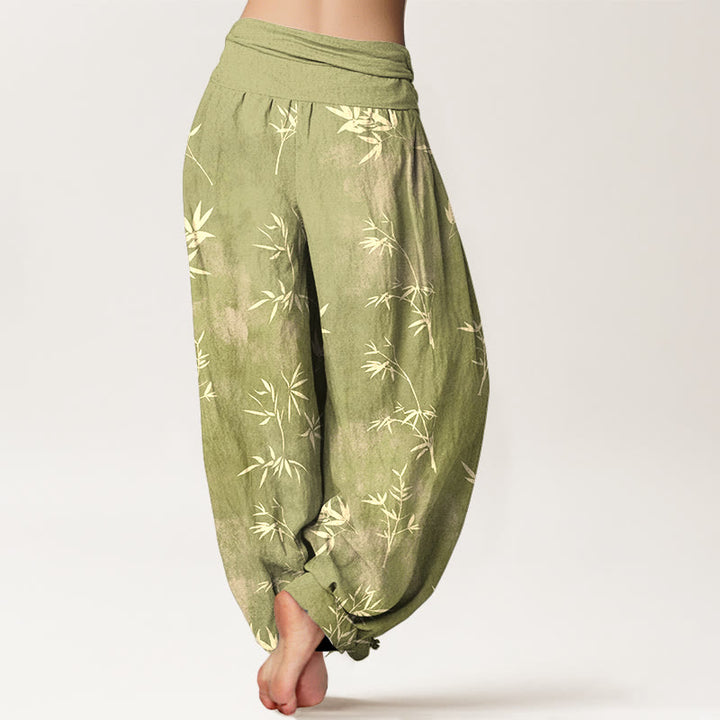 Buddha Stonesコットン シンプル 竹の葉柄 レディース 伸縮性ウエスト ハーレムパンツ - image 6
