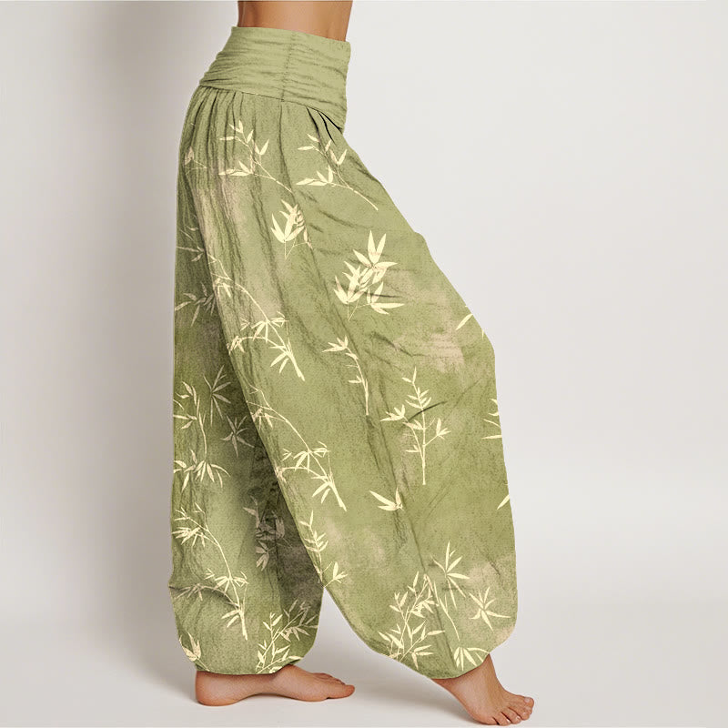 Buddha Stonesコットン シンプル 竹の葉柄 レディース 伸縮性ウエスト ハーレムパンツ - image 7