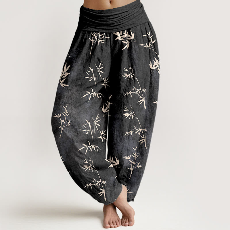 Buddha Stonesコットン シンプル 竹の葉柄 レディース 伸縮性ウエスト ハーレムパンツ - 黒 - US16、 UK/AU20、 EU48 (3XL) - image 8
