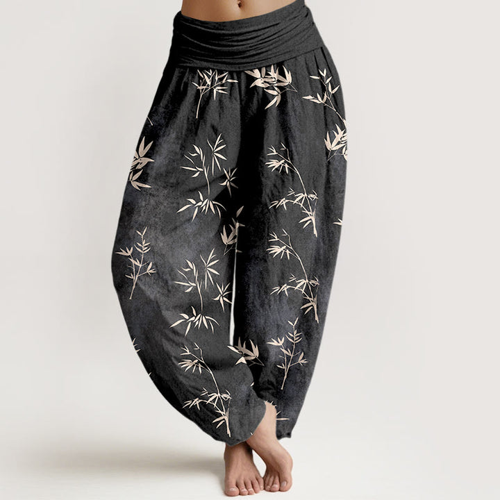 Buddha Stonesコットン シンプル 竹の葉柄 レディース 伸縮性ウエスト ハーレムパンツ - 黒 - US16、 UK/AU20、 EU48 (3XL) - image 8