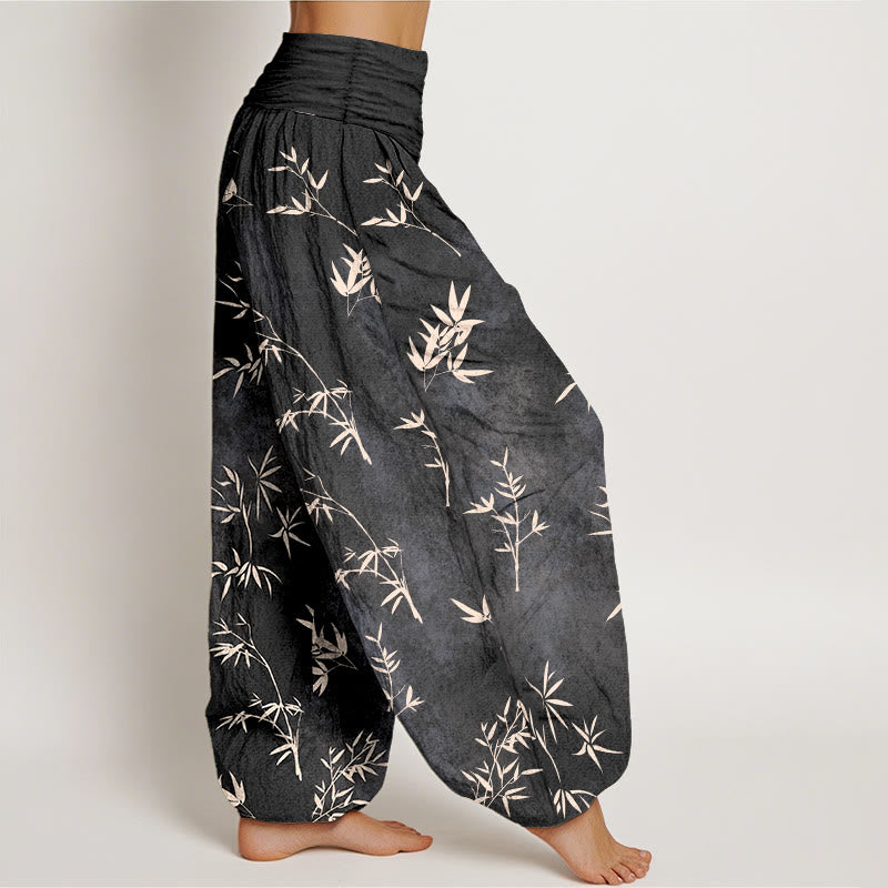 Buddha Stonesコットン シンプル 竹の葉柄 レディース 伸縮性ウエスト ハーレムパンツ - image 10