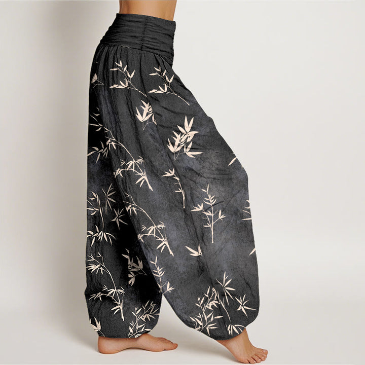 Buddha Stonesコットン シンプル 竹の葉柄 レディース 伸縮性ウエスト ハーレムパンツ - image 10